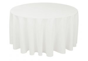 150 cm apaļais galds ar baltu galdautu
